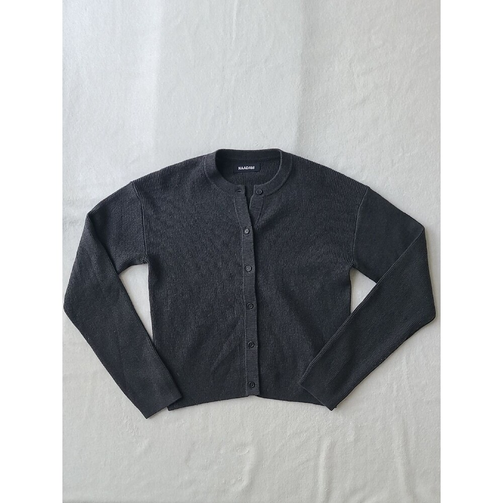 NAADAM Charcoal Button-Front Ribbed Cardigan XXS Wool Cashmere Old Money Preppy